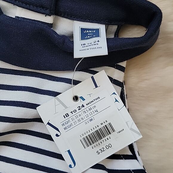 Janie AND JACK NAVY BLUE AND WHITE STRIPED HALTER TOP, SIZE 18-24 MONTHS - NEW! - Picture 2 of 5